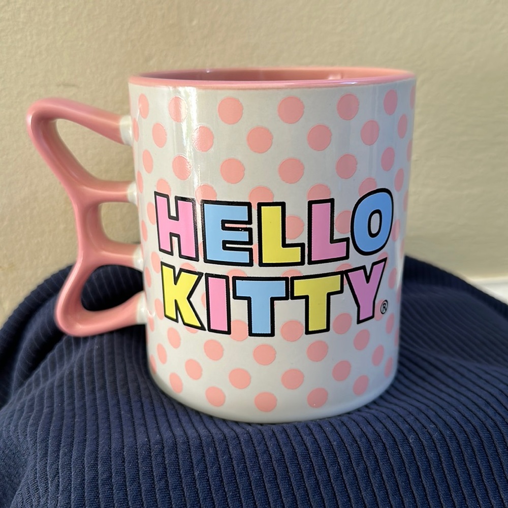 Hello Kitty by Sanrio Rainbow Dots Shaped Handle Ceramic Mug.